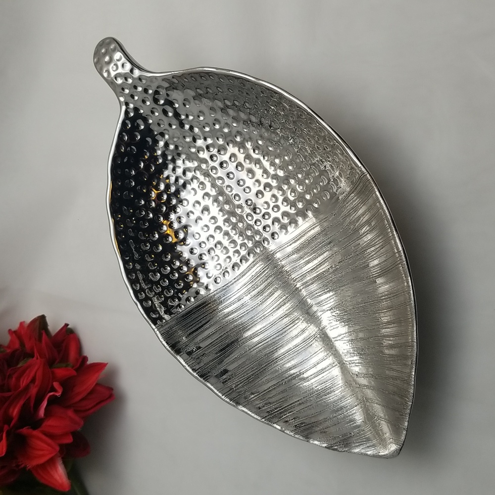 Silver Porcelain Leaf Shaped Dish